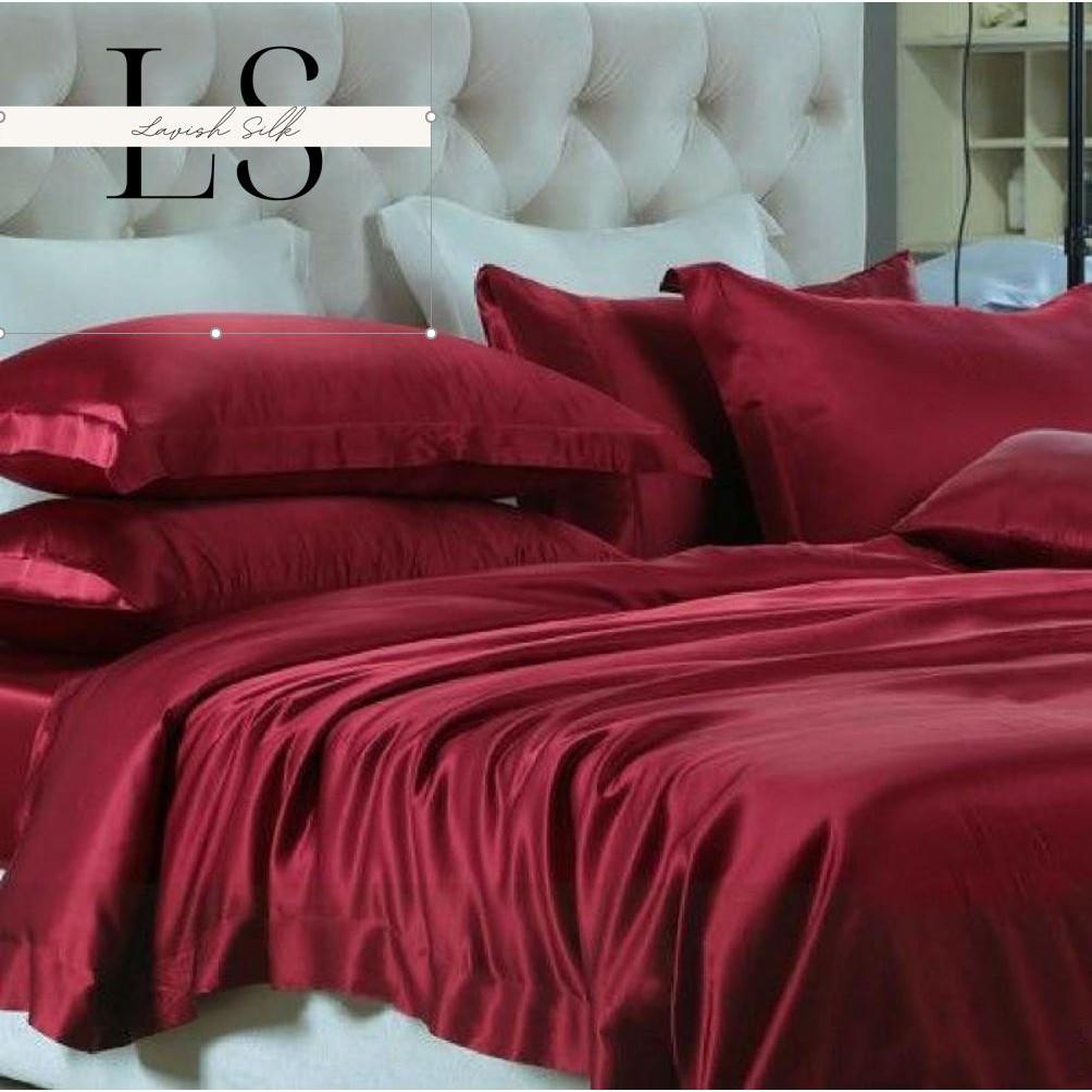 Bộ Ga Phủ Phi Lụa Lavish Silk Cao Cấp Mát Lạnh Hàng Loại 1 Không Nối Vải - Đỏ Tươi
