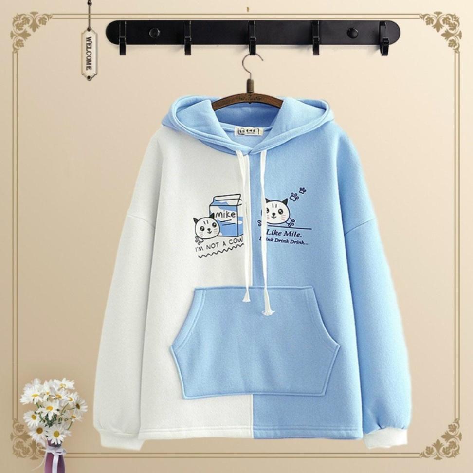 ÁO KHOÁC NỈ HOODIE 2 MÀU HÌNH MÈO PHỐI TÚI