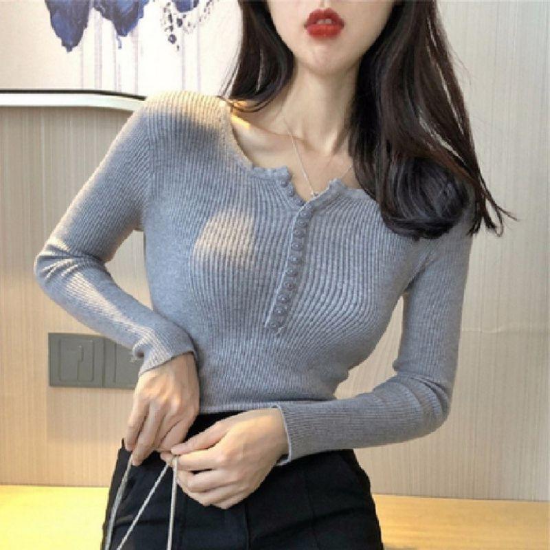 Áo tay dài cổ chữ V phong cách retro cho nữ
