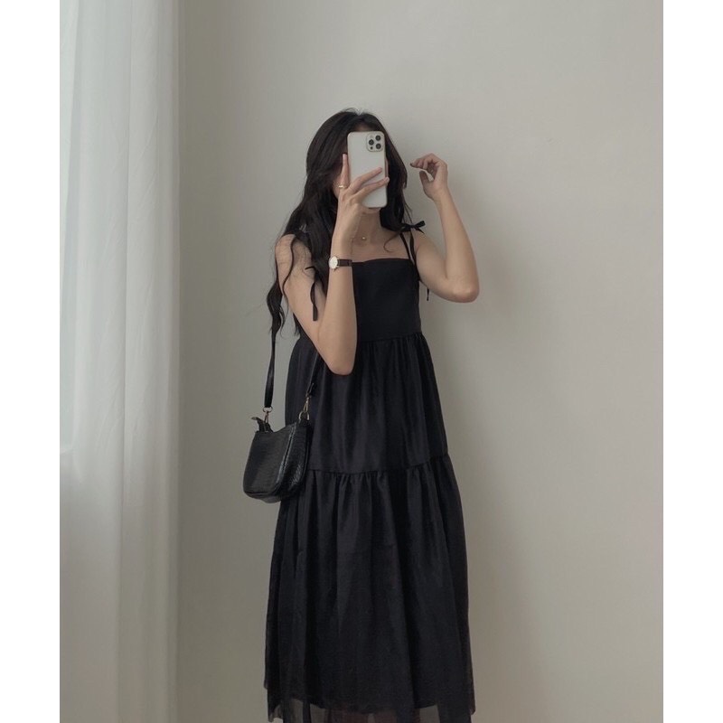 Váy 2 dây babydoll dáng dài tầng có lớp lót siêu đẹp