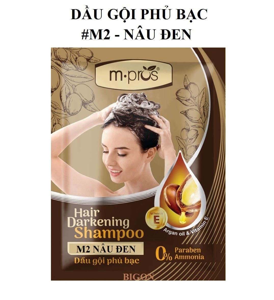 Dầu Gội Nhuộm Tóc Nâu Đen Phủ Bạc 100% Thảo Dược Siêu Dưỡng M.PROS 25ml