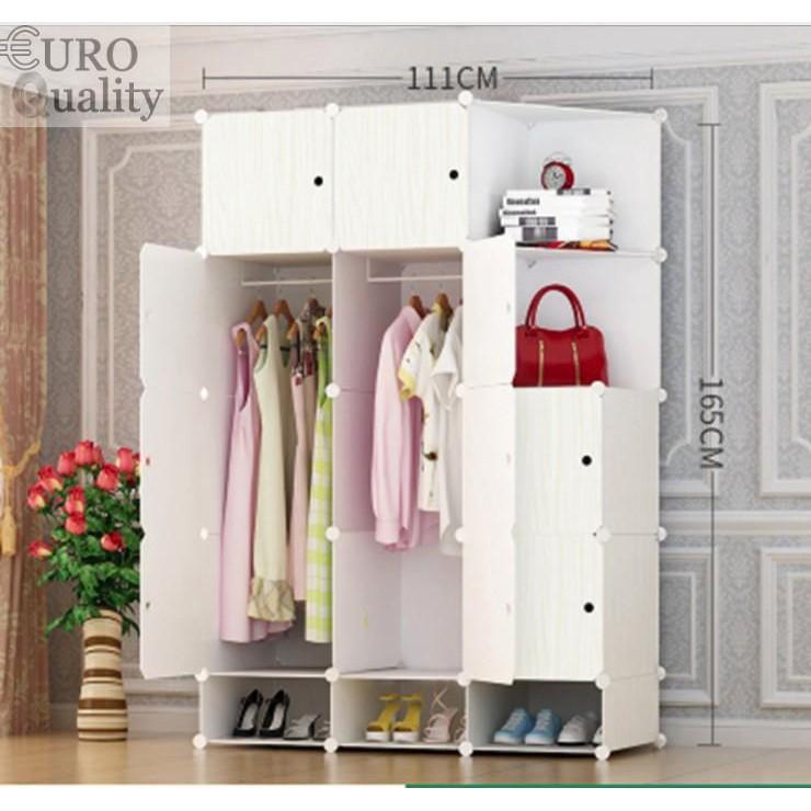 Tủ nhựa lắp ghép vân gỗ cao cấp Euro Quality 12 ô có kệ để giày