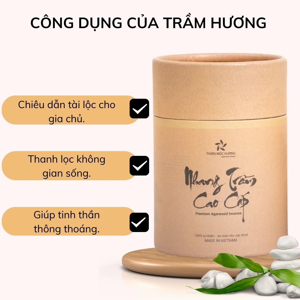 Nhang khoanh Trầm Hương cao cấp 12 Năm tích trầm - Tặng kèm lư sứ xông nhà - Thơm lâu, an toàn sức khỏe - Không kích mũi, không cay mắt - Thiên Mộc Hương