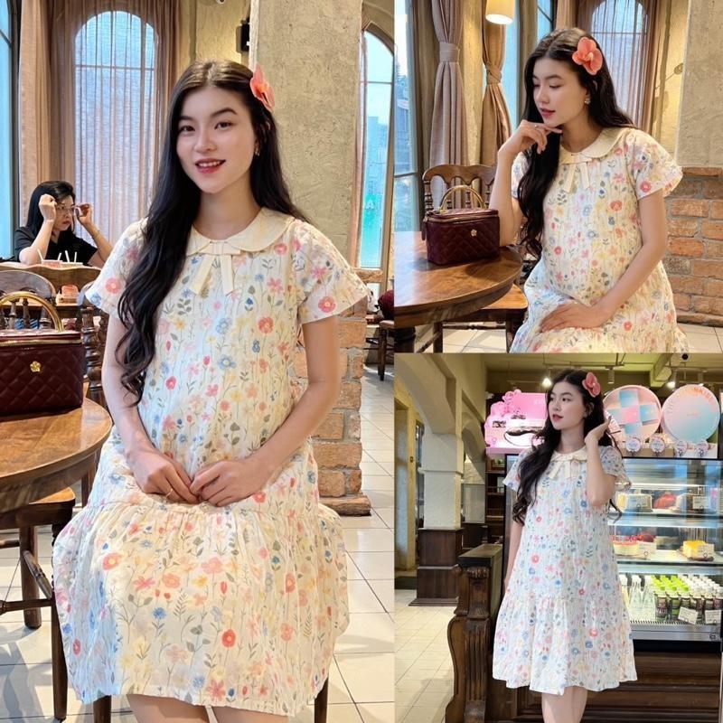 Đầm bầu thêu hoa cổ sen đính nơ form đuôi cá trẻ trung diện đi làm, đi tiệc, đi chơi đều xinh - Xanh