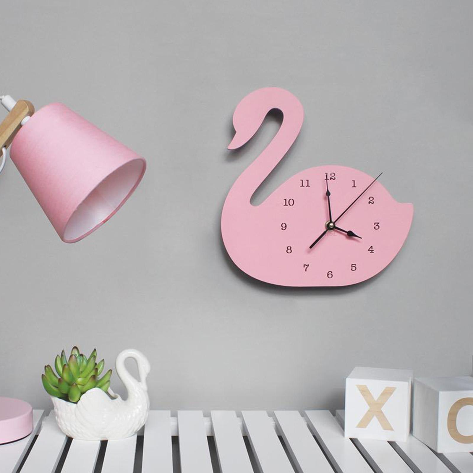 Swan Wall Clock, Lovely Silent Animal Wooden Wall Hanging Decor Cute for Office, Living Room, Bedroom, Kids Room, Home