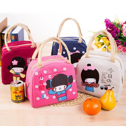 TÚI GIỮ NHIỆT HÌNH CÔ GÁI NHẬT ĐỰNG CƠM - TÚI Ủ CHÁO CHỐNG THẤM GIỮ NHIỆT NÓNG LẠNH  SIÊU TỐT CÓ QUAI XÁCH TIỆN LỢI