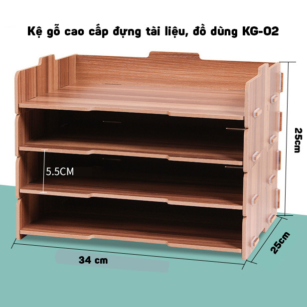Kệ gỗ để bàn 4 tầng đựng tài liệu sách vở đồ dùng Homebi HB-KG02