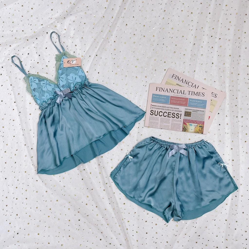 Đồ Ngủ Sexy - Đồ Ngủ Sexy phối ren hoa áo 2 dây chất mềm mặc ngủ gợi cảm