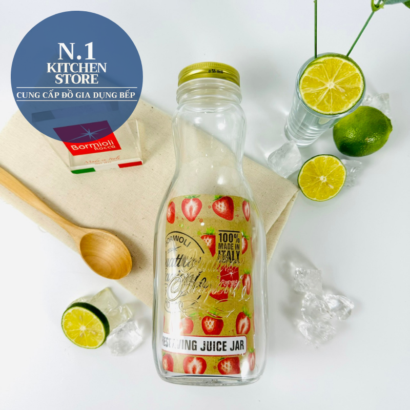 Quattro chai thủy tinh bầu nắp vặn 1000ml Bormioli Rocco Ý - Hàng Chính Hãng