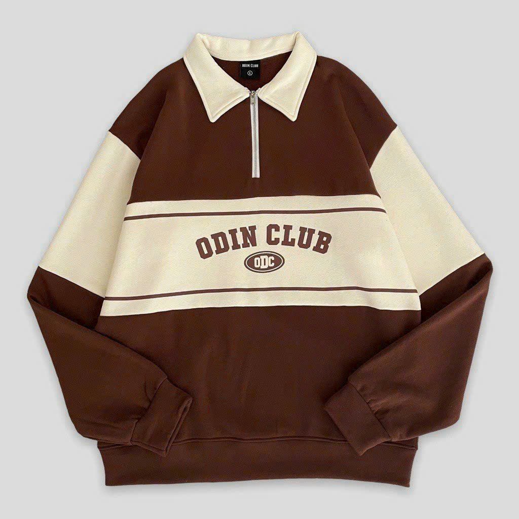 Áo sweater Polo , Áo Nỉ Cổ Bẻ Local Brand ODIN CLUB Mẫu chất Unisex Nam Nữ Oversize Odc, Áo Sweater có cổ form rộng phối màu có cổ, áo khoác thun tay dài, Áo nỉ bông dài tay phối khóa zip unisex