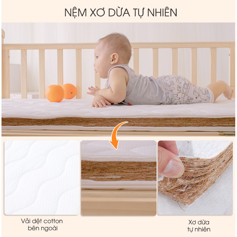 Nệm xơ dừa cho cũi KAWAII HOME, Nệm em bé an toàn, thoáng khí, êm ái