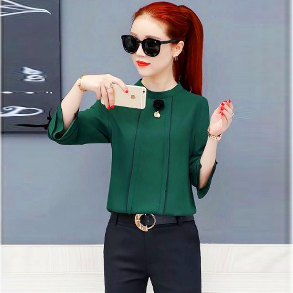 Áo Kiểu Viền Đen Tay Nơ Tầng - Kèm Hoa Cài Áo