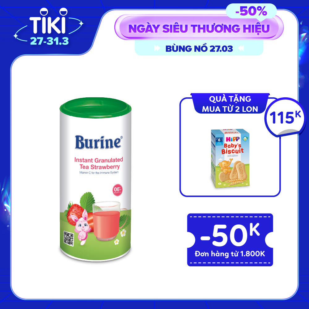 Trà cốm hoa quả Burine (HiPP) dinh dưỡng dành cho bé - Vị Dâu tây giúp hỗ trợ giảm viêm nhiễm, tăng cường đề kháng (Không dành cho trẻ dưới 6 tháng tuổi)