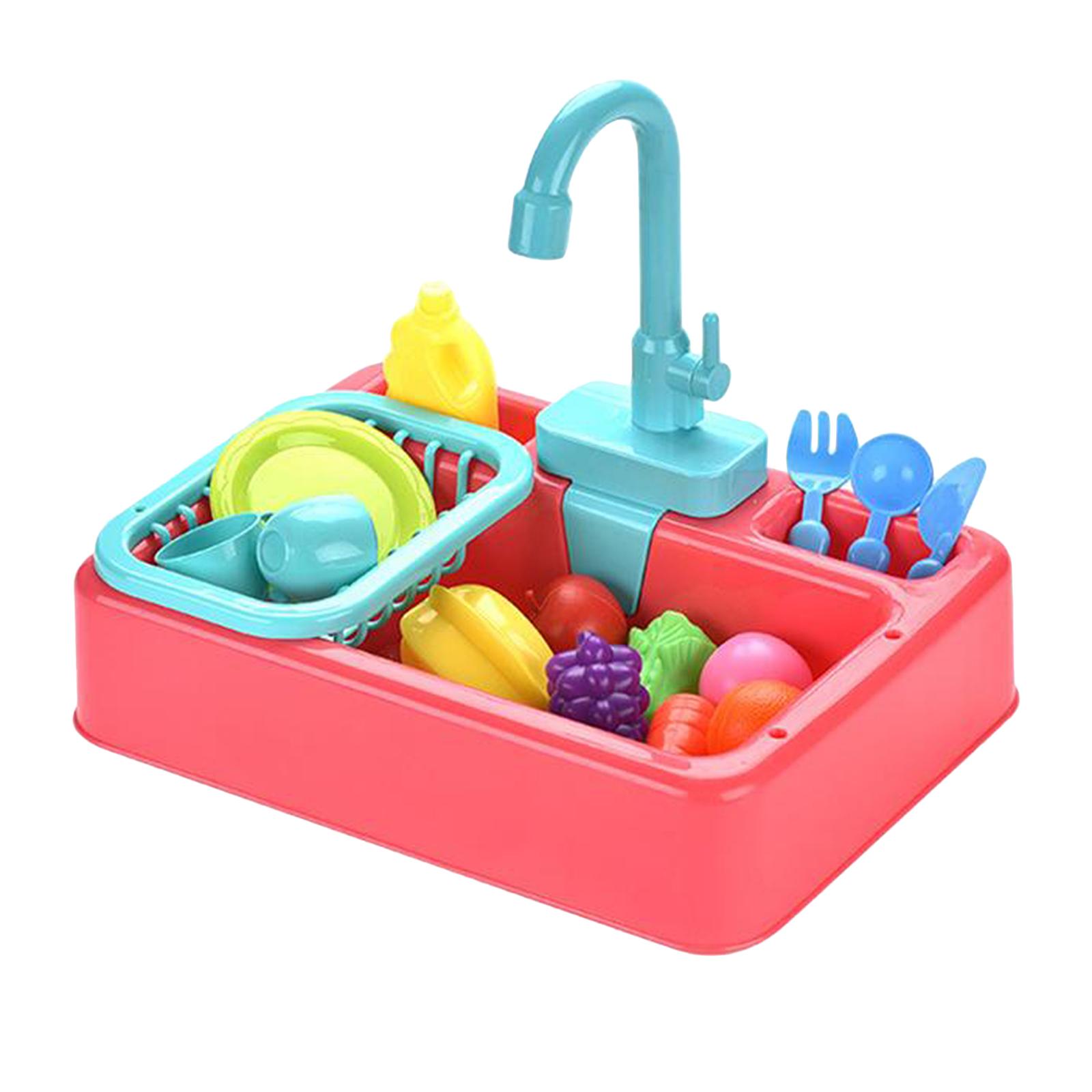 Play Sink Toys, Electric Dishwasher Playing Toy with Running Water,Pretend Play Kitchen Toys Set,with Playfood and Working Faucet,Pretend Role Play