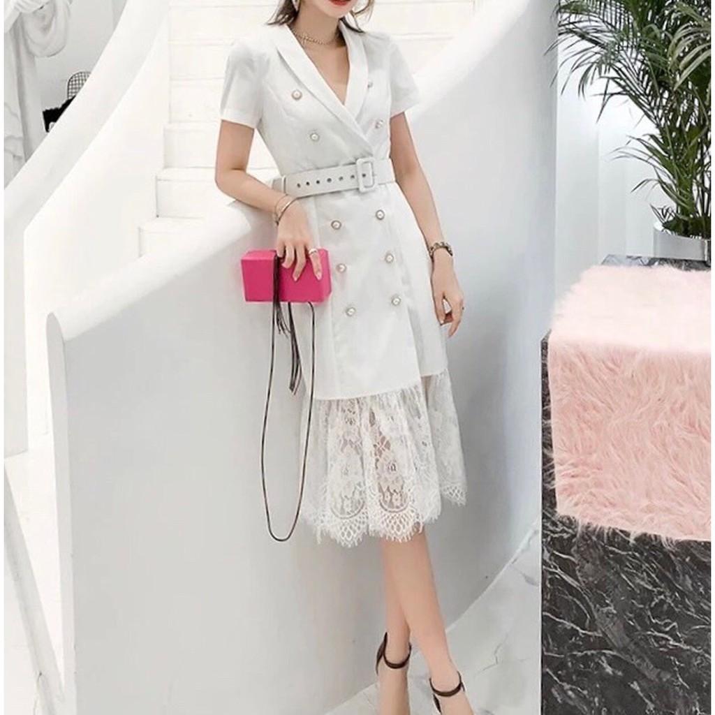 Đầm cati vest phối nút siêu sang xuất xịn