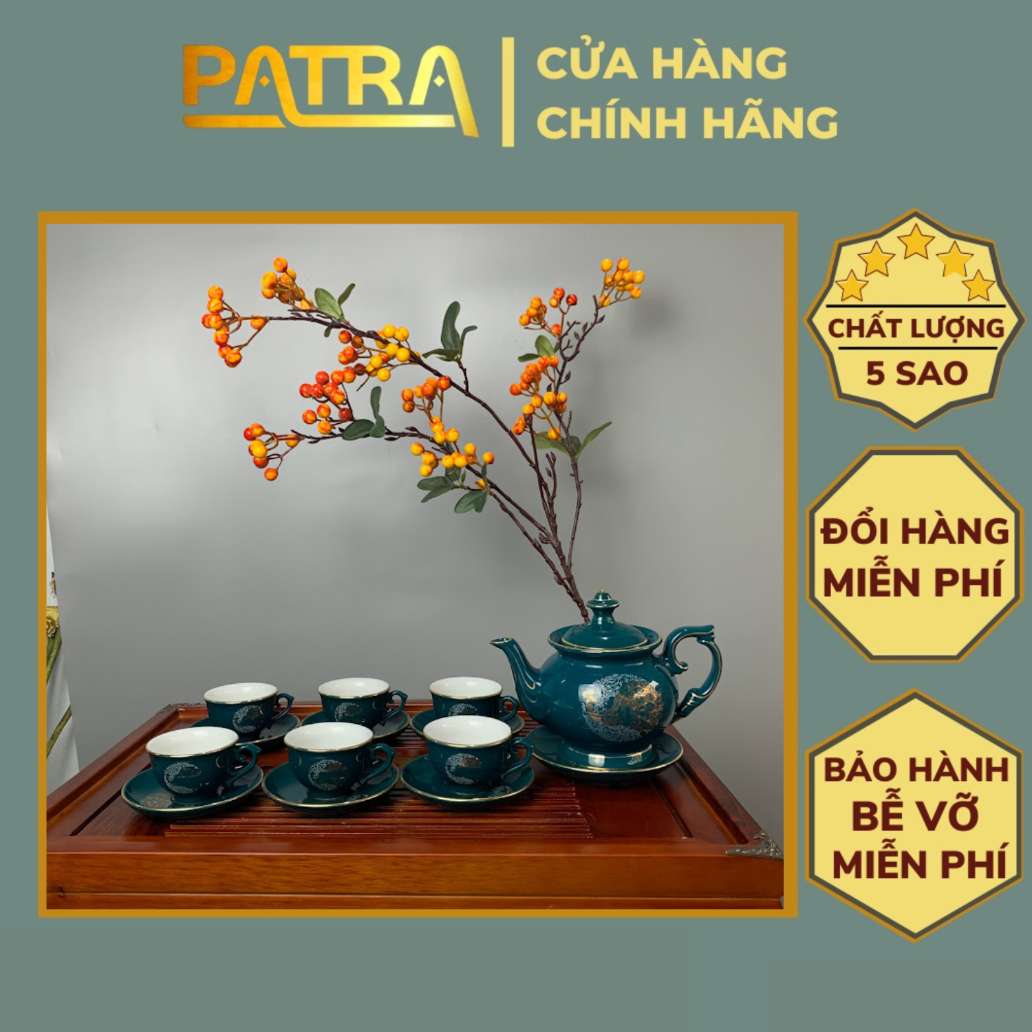 Bộ ấm chén uống trà cao cấp , bộ ấm trà Bát Tràng - phú hoàng điểu
