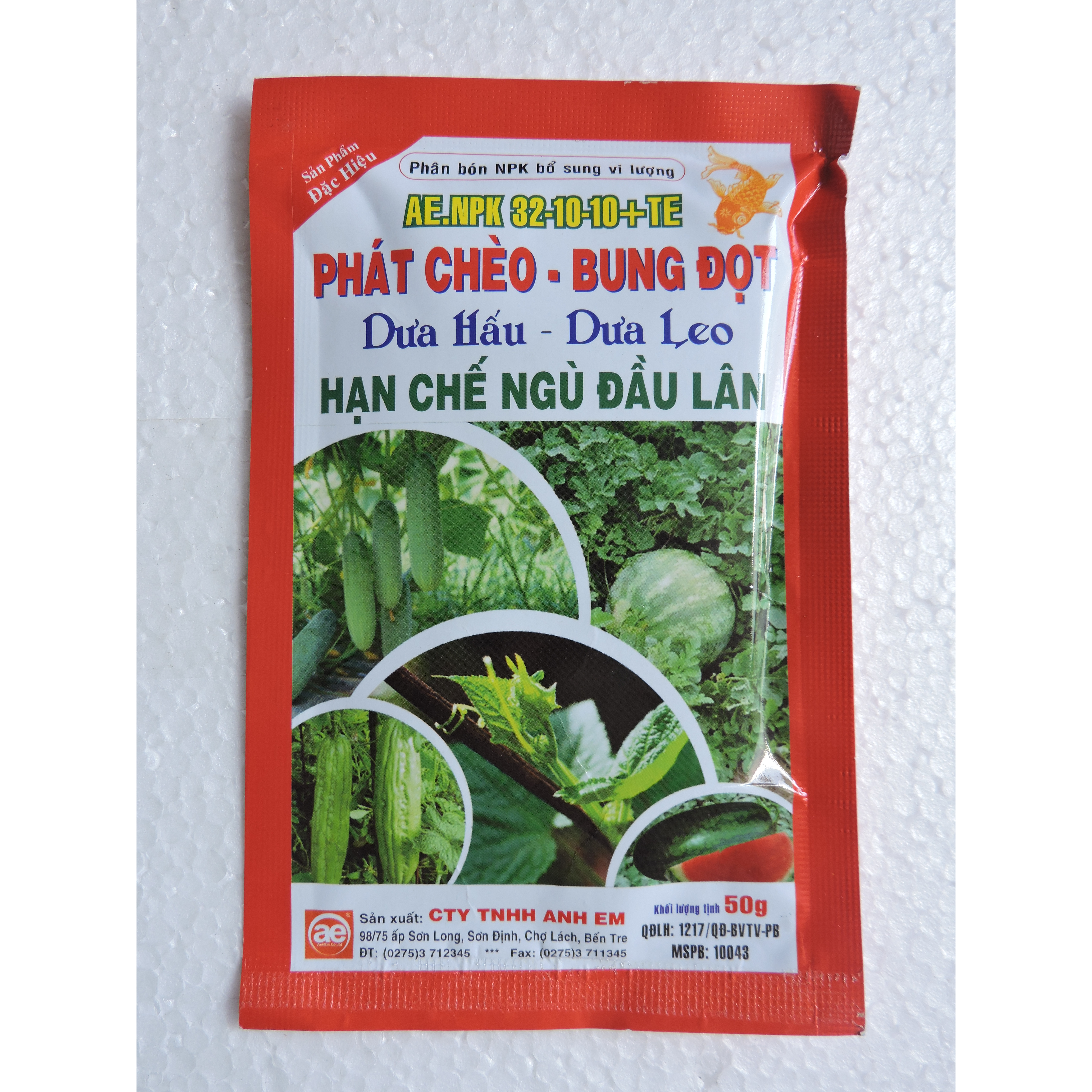 PHÂN BÓN NPK BỔ SUNG VI LƯỢNG AE.NPK 32-10-10+TE PHÁT CHÈO - BUNG ĐỌT DƯA HẤU DƯA LEO HẠN CHẾ NGÙ ĐẦU LÂN, SỬ DỤNG TRÊN DƯA HẤU DƯA LEO RAU MÀU CÁC  LOẠI VÀ HOA KIỂNG