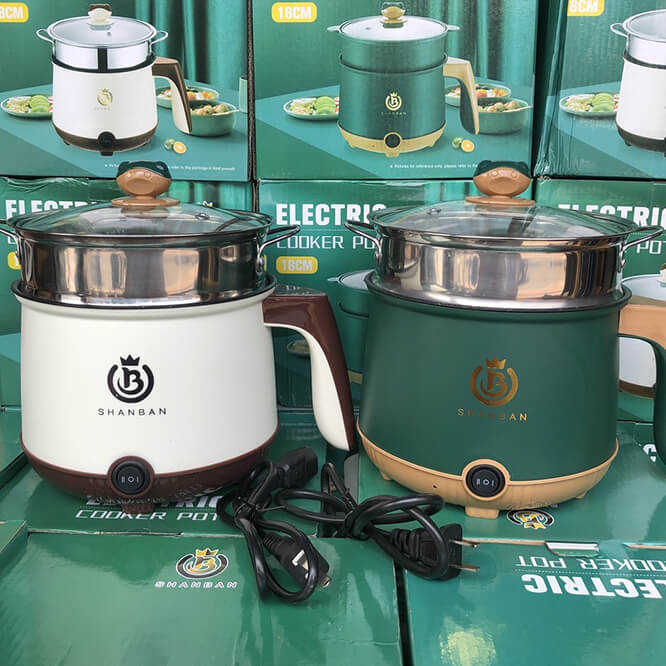 Nồi lẩu điện mini đa năng 2 tầng chống dính kèm giá hấp Inox với 2 nấc nhiệt tiện lợi 18CM, nồi nấu đa năng cho sinh viên, hoc sinh