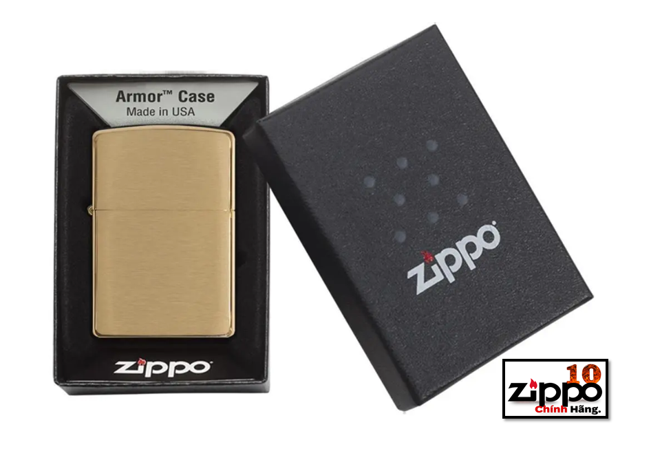 Bật lửa Zippo Armor Brushed Brass SKU: 168 - Chính hãng 100%