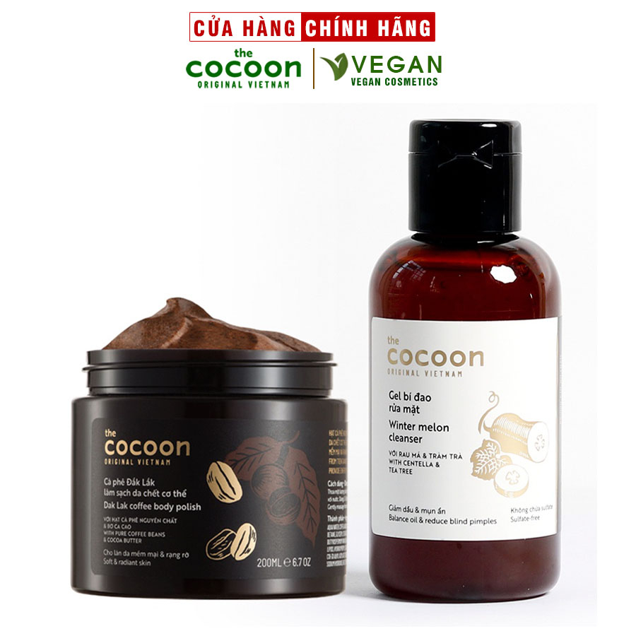 Combo Gel bí đao rửa mặt cocoon 140ml + Cà phê Đắk Lắk sạch da chết cocoon 200ml