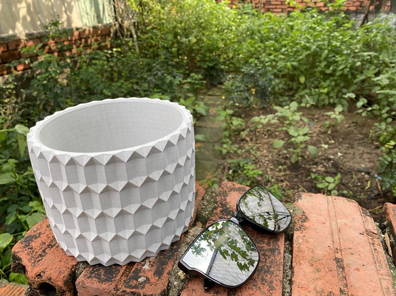 Combo 4 Chậu trồng sen đá , xương rồng, bonsai cây cảnh bằng xi măng, chính hãng Cori , chậu 3D Origami hình trụ tròn kích thước 15x11cm - Cement pots GiaThanh Decor