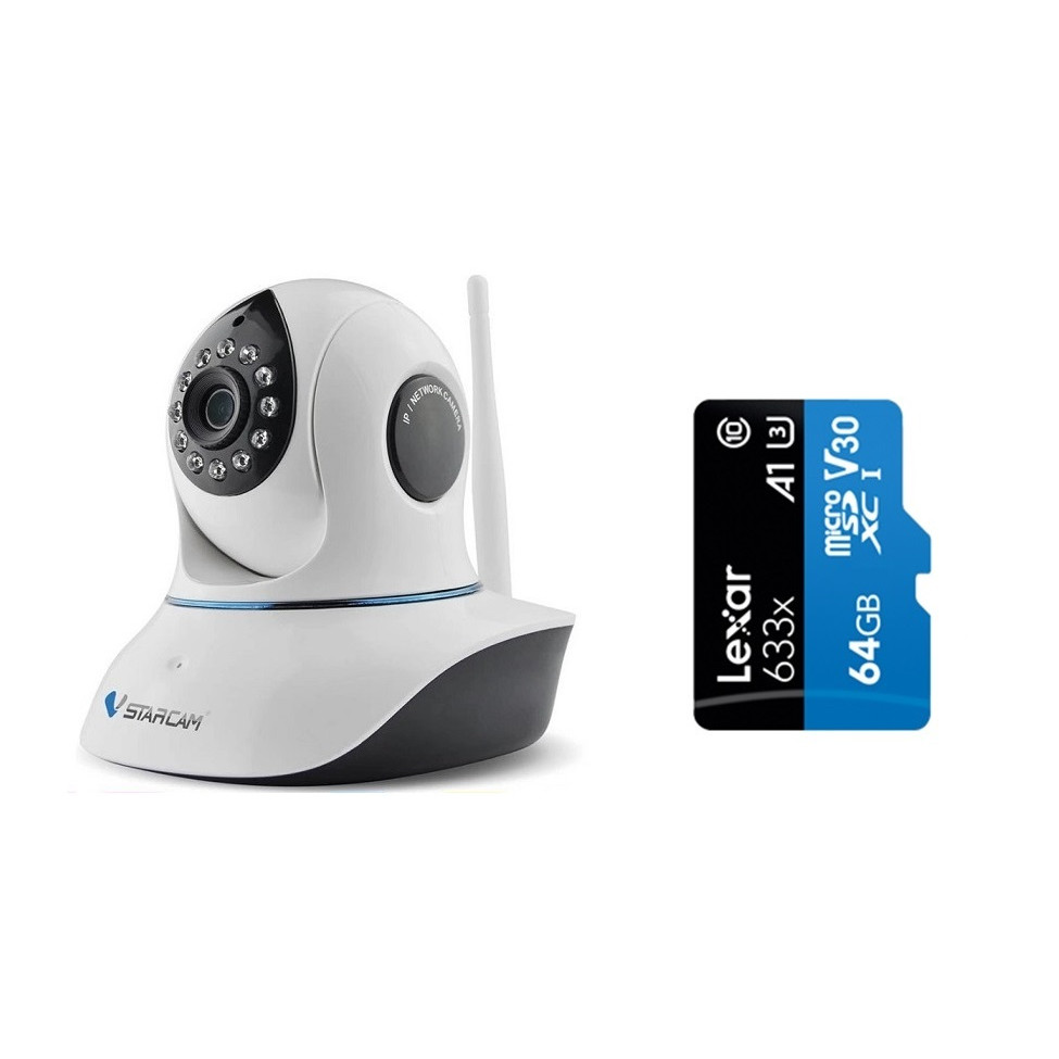 Camera IP Wifi VStarcam C38s 2.0 - Full HD 1080p , Lắp trong nhà , camera không dây , Kèm thẻ nhớ 64GB A1 Lexar  - Hàng chính hãng