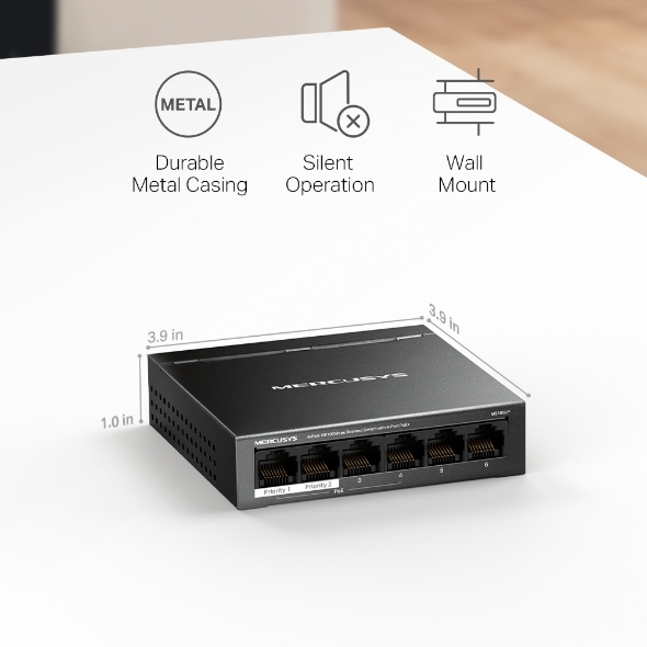 Bộ Switch Chia Mạng Mercusys MS106LP 6 Cổng 10/100Mbps với 4 Cổng PoE+ - Hàng Chính Hãng