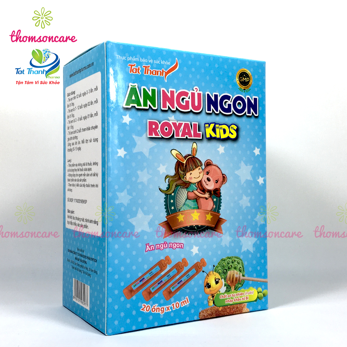 Ăn ngủ ngon Royal Kids - Hộp 20 ống siro giúp giảm mồ hôi trộm, bé ngonn miệng, sâu giấc hơn - Từ đẳng sâm, sữa ong chúa và chất xơ Inulin