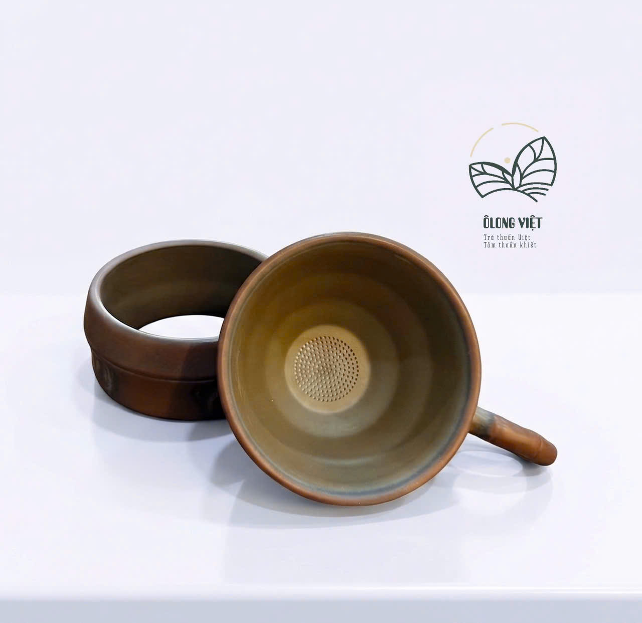 BỘ LỌC TRÀ GỐM NÊ HƯNG KHÂM CHÂU - CÓ QUAI ĐỐT TRÚC - LÀM THỦ CÔNG