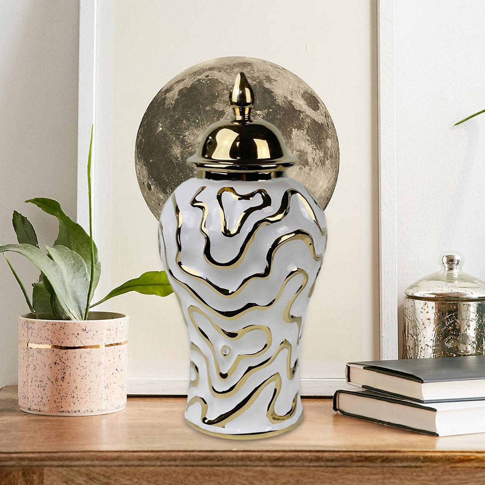 Porcelain Ginger Jar with Lid Traditional Decor Jar Ceramic Flower Vase