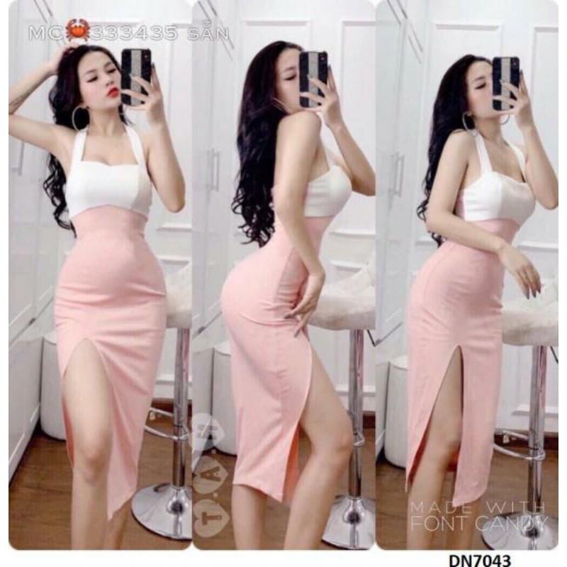 Đầm body hở ngực xẻ tà sexy
