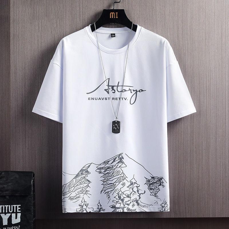 Bộ đồ thun nam ngắn tay mùa hè in hình núi tuyết xu hướng thời trang phiên bản Hàn Quốc slim fit DB39