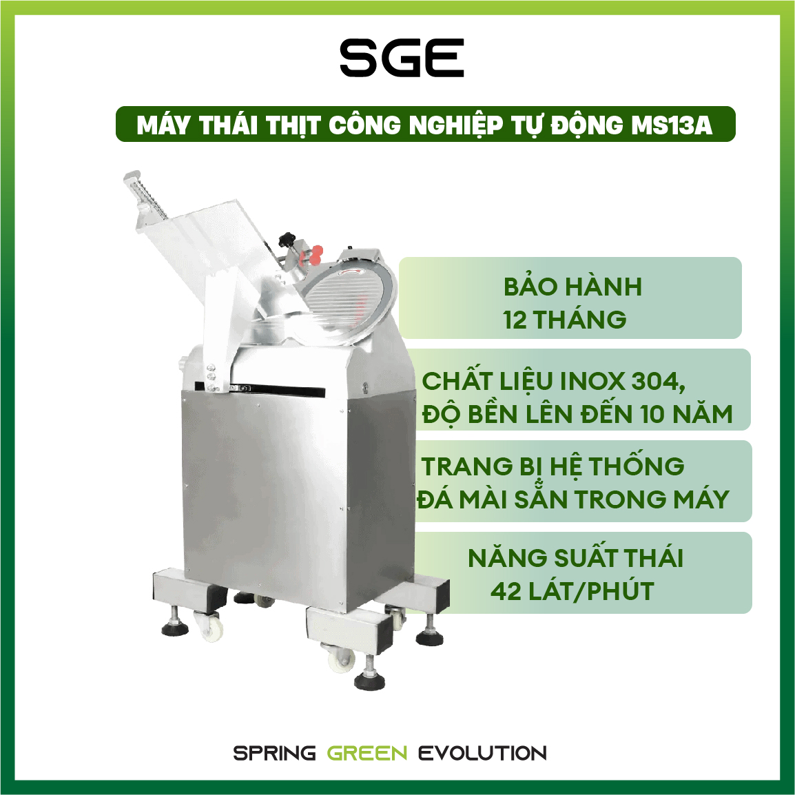 Máy Thái Thịt Công Nghiệp Spring Green Evolution MS13A – Hàng Chính Hãng