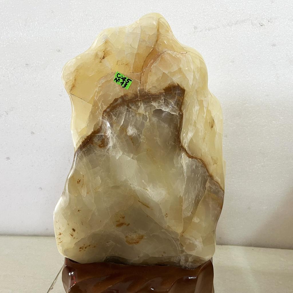 Trụ đá, đá, Cây đá trấn trạch tự nhiên mệnh Kim và Thủy cao 45 cm nặng 13 kg, màu trắng vàng siêu đẹp