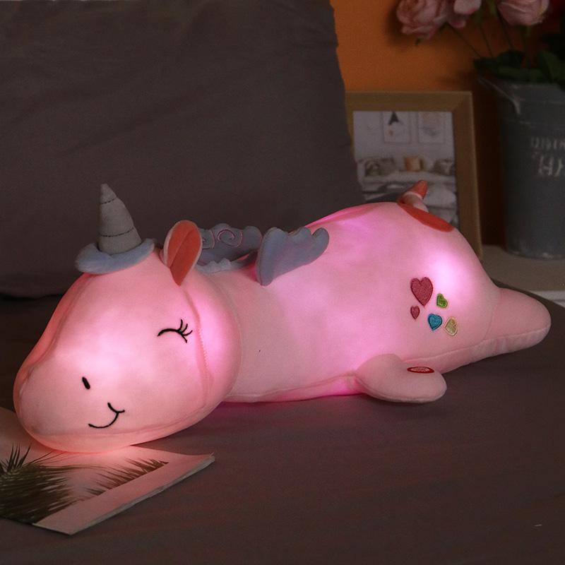 60CM Dễ Thương Phát Sáng Đèn LED Ánh Sáng Kỳ Lân Sang Trọng Đồ Chơi Đáng Yêu Dạ Quang Động Vật Kỳ Lân Gối Búp Bê Nhồi Bông Cho Bé Kids Xmas quà Tặng