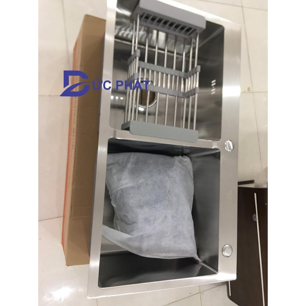 Chậu rửa bát inox đúc 2 hố dày dặn - chậu rửa bát không gỉ Tặng rổ rút đa năng