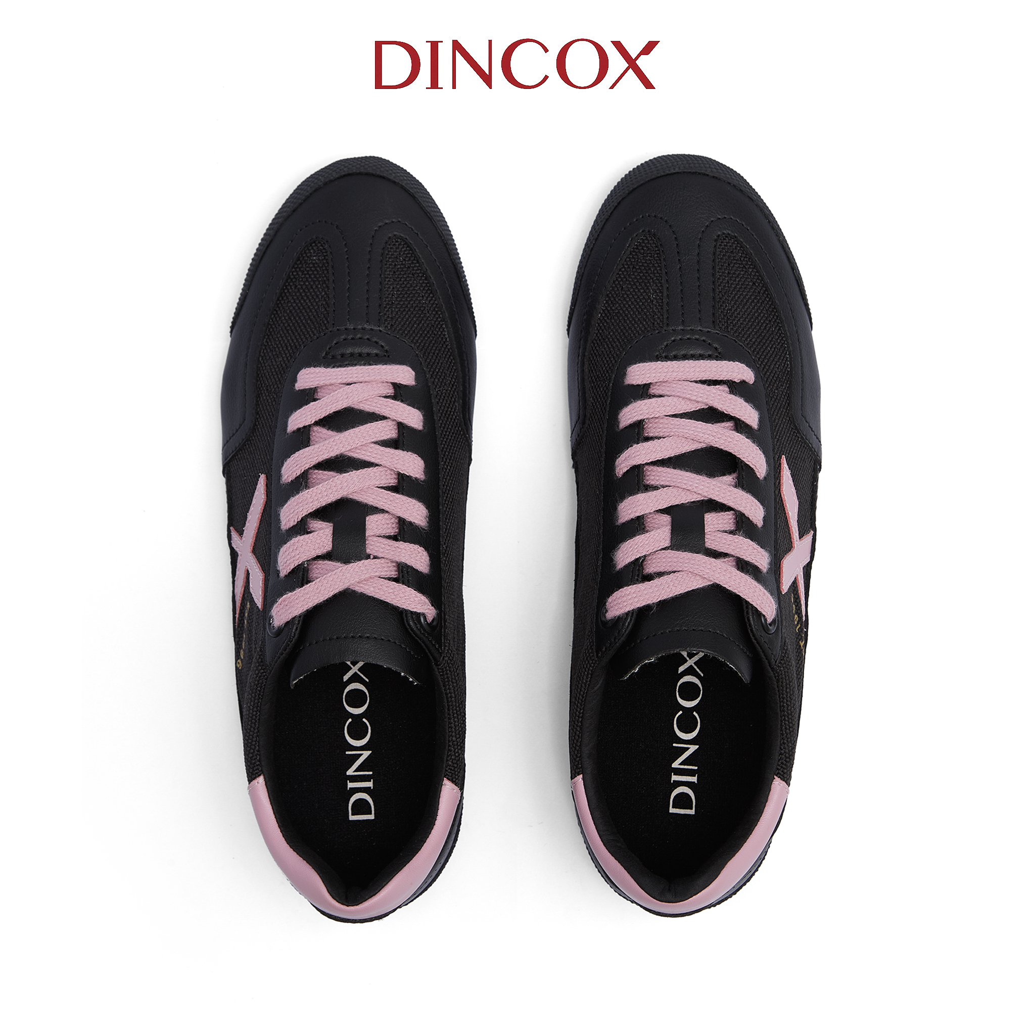 Giày Sneaker Nữ Dincox DC47 BLACK/ PINK Micro Suede Kết Hợp Canvas Shoes Đế Bằng, Bền Và Nhẹ Hơn