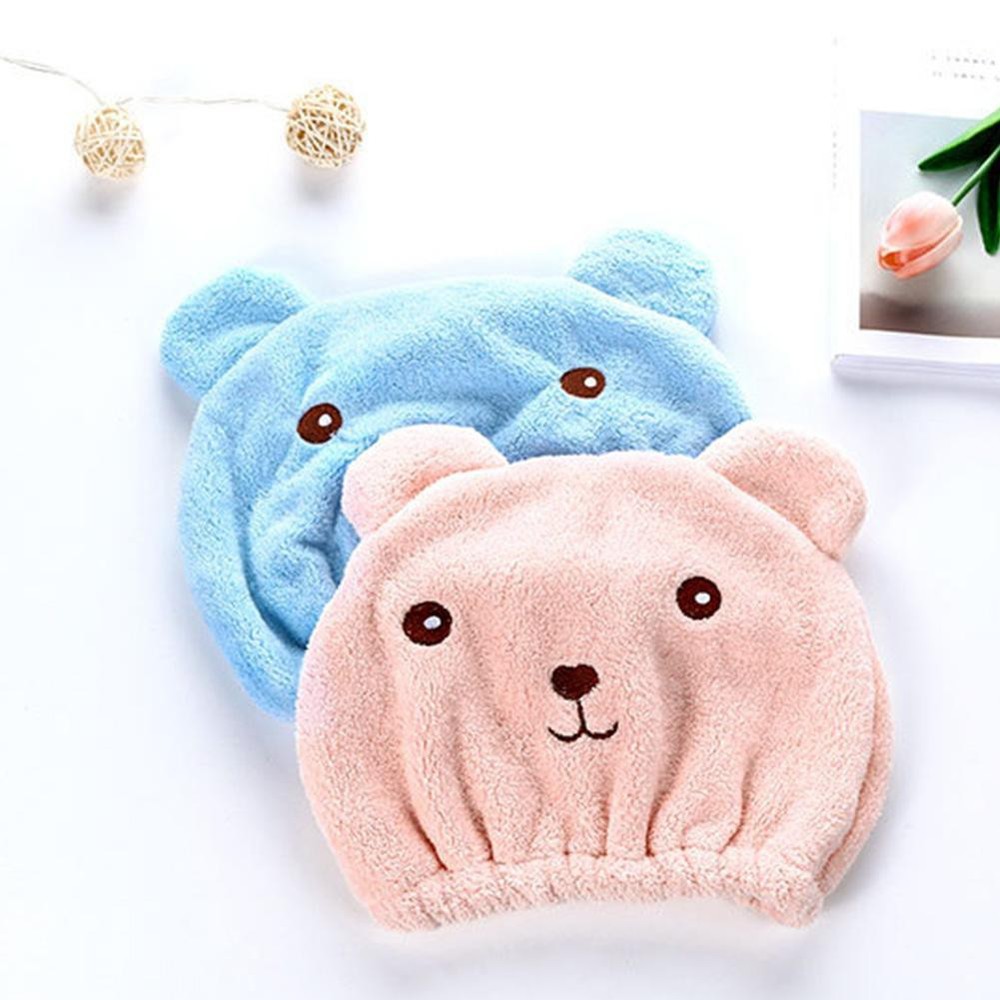 Khăn Trùm Đầu Hình Gấu Siêu Đáng Yêu Dạng Nón Làm Từ Bông Cao Cấp Cho Khả Năng Thấm Hút Tốt, Giúp Tóc Mau Khô, Không Bị Hôi, Phù Hợp Cho Mọi Lứa Tuổi