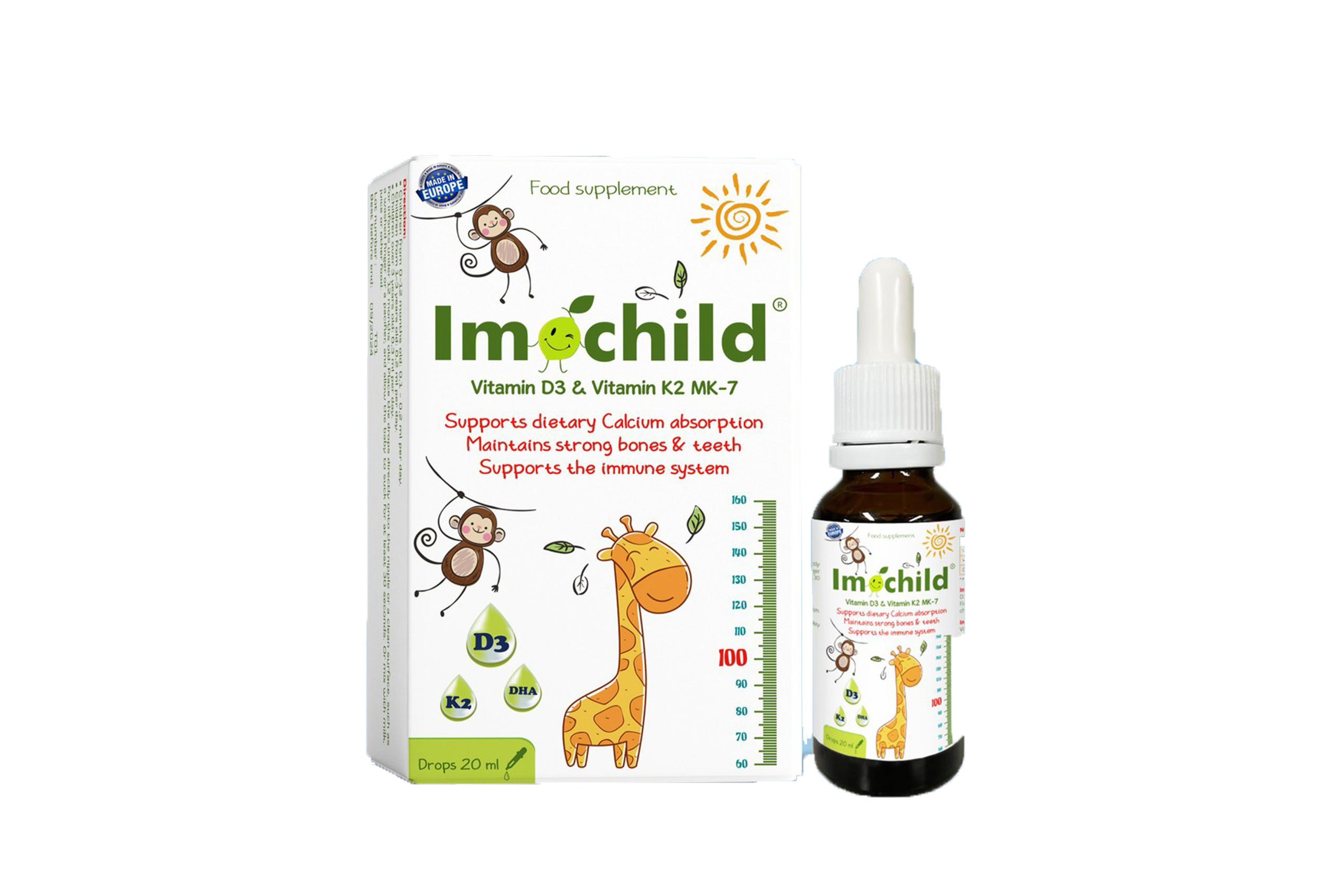 Siro Bổ Sung Vitamin D3K2 Giúp Bé Xương Chắc Khỏe Phát Triển Chiều Cao Imochild D3K2 - Lọ 20ml