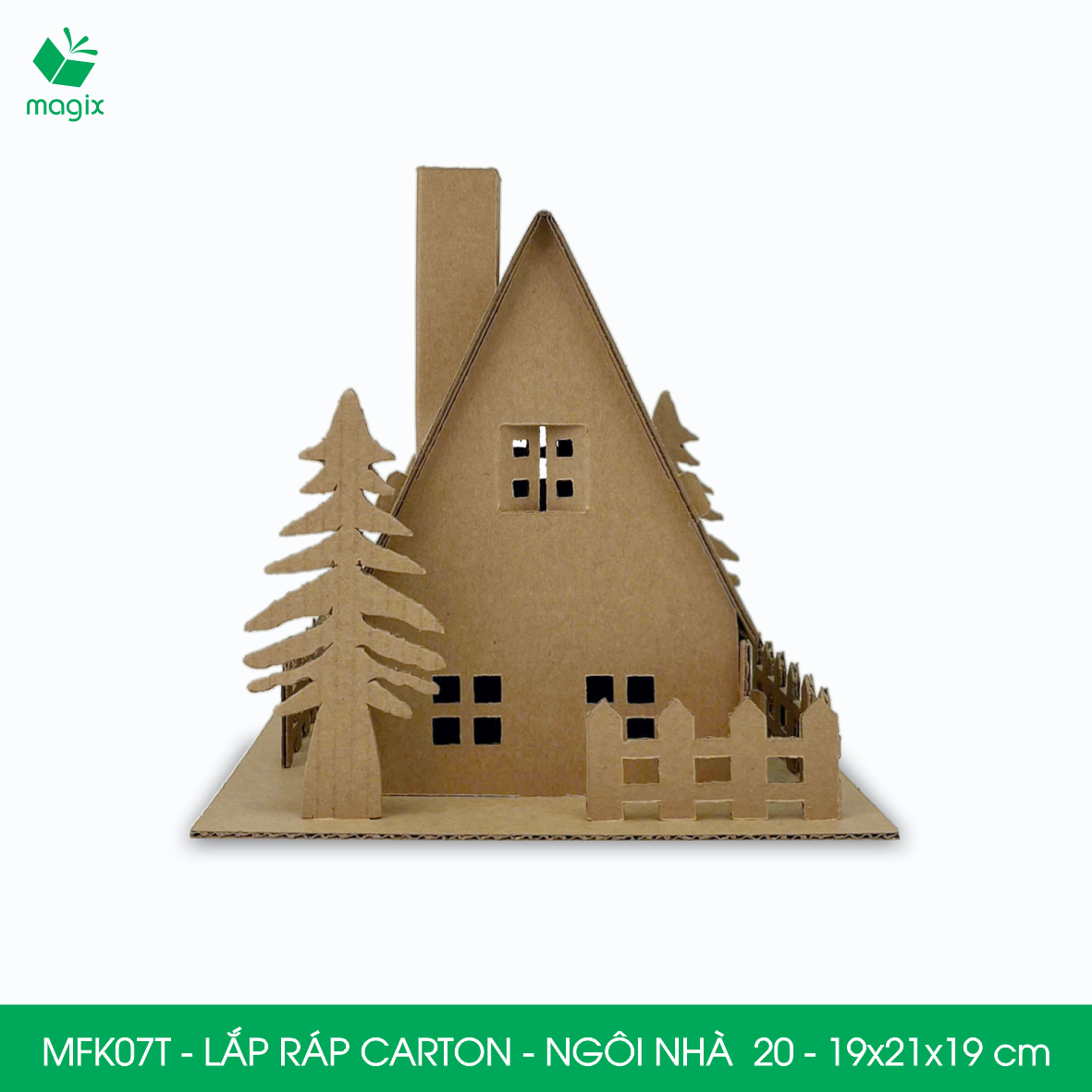MFK07T - 19x21x19 cm - Mô hình ngôi nhà lắp ráp từ bìa carton cao cấp, nhà giấy carton mini sáng tạo