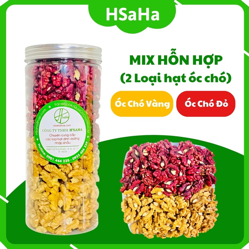 Mix Hạt Dinh Dưỡng Nhập Khẩu Mỹ - 2 Loại Tách Vỏ HSaHa ( Hạt óc chó Đỏ + Vàng )