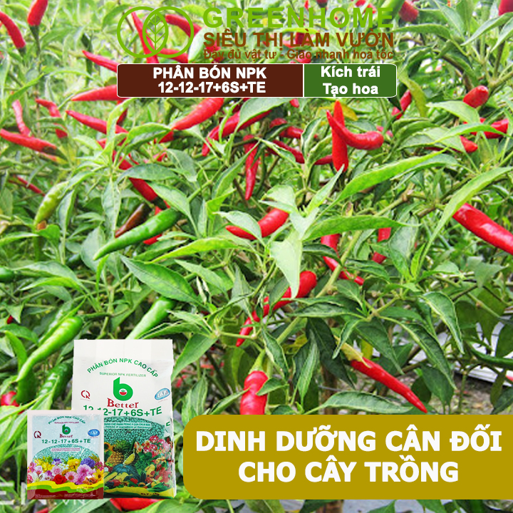 Phân bón NPK 12-12-17-6S+TE Greenhome, Better, Bao 1kg, Tăng Đậu Trái Cây Ăn Củ, Quả