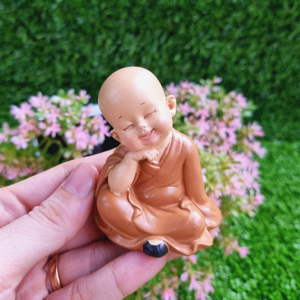 Bộ 03 chú tiểu áo nâu - mẫu ngồi an nhiên size mini 7cm