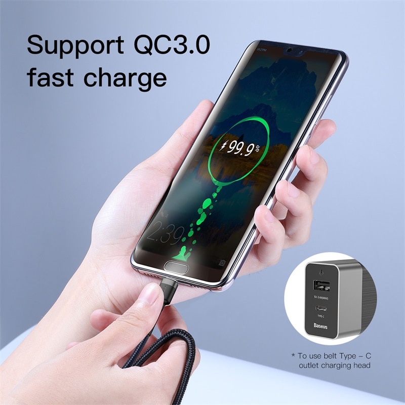 Cáp sạc nhanh Type-C PD2.0 60W cho MacBook, iPad Pro, Samsung, HTC, Xiaomi Baseus Cafule dài 2m - Hàng chính hãng