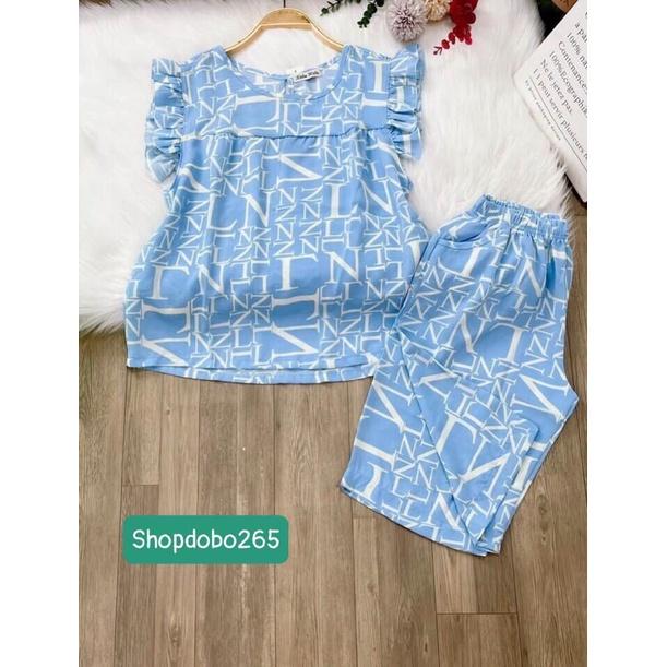 Đồ bộ nữ,đồ ngủ mặc nhà lửng vải lụa mango BL 66 họa tiết chữ siêu cute size đại 58-65kg.