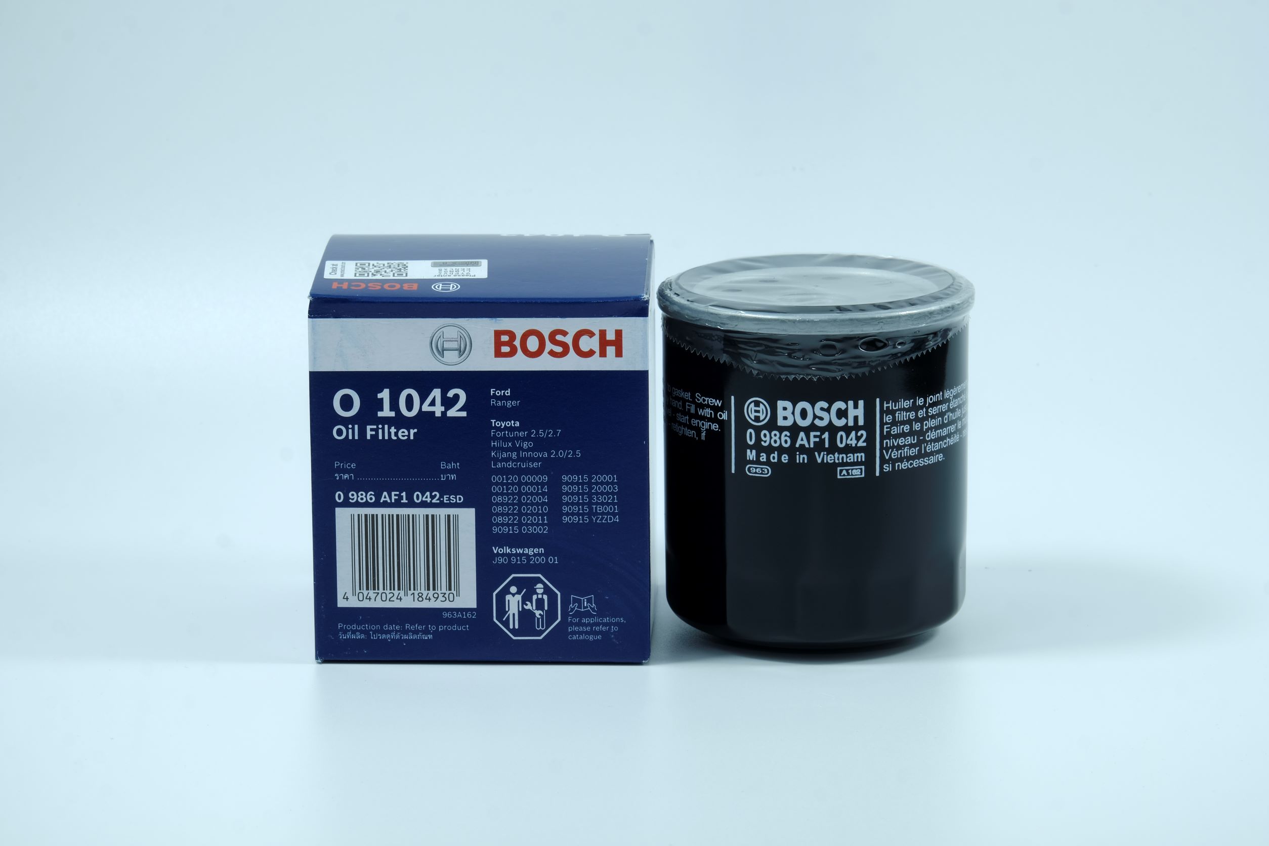 Lọc nhớt  Bosch O1042 cho xe TOYOTA-Innova, Camry3.0V, Land Cruiser, Fortuner, SUZ-Grand Vitara, Swift, MAZDA 3, Ford Ranger.. Hibushop