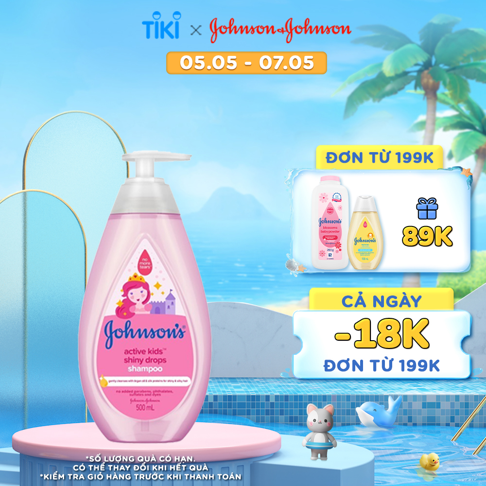 Dầu gội óng mượt cho bé gái Johnson's Active Kids Shiny Drops Shampoo 500ml