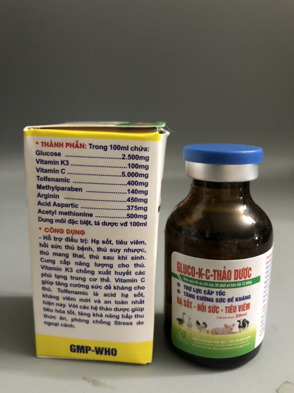 Thuốc thú y, Gluco K C thảo dược 20ml sử dụng cho chó, mèo, gia súc, gia cầm