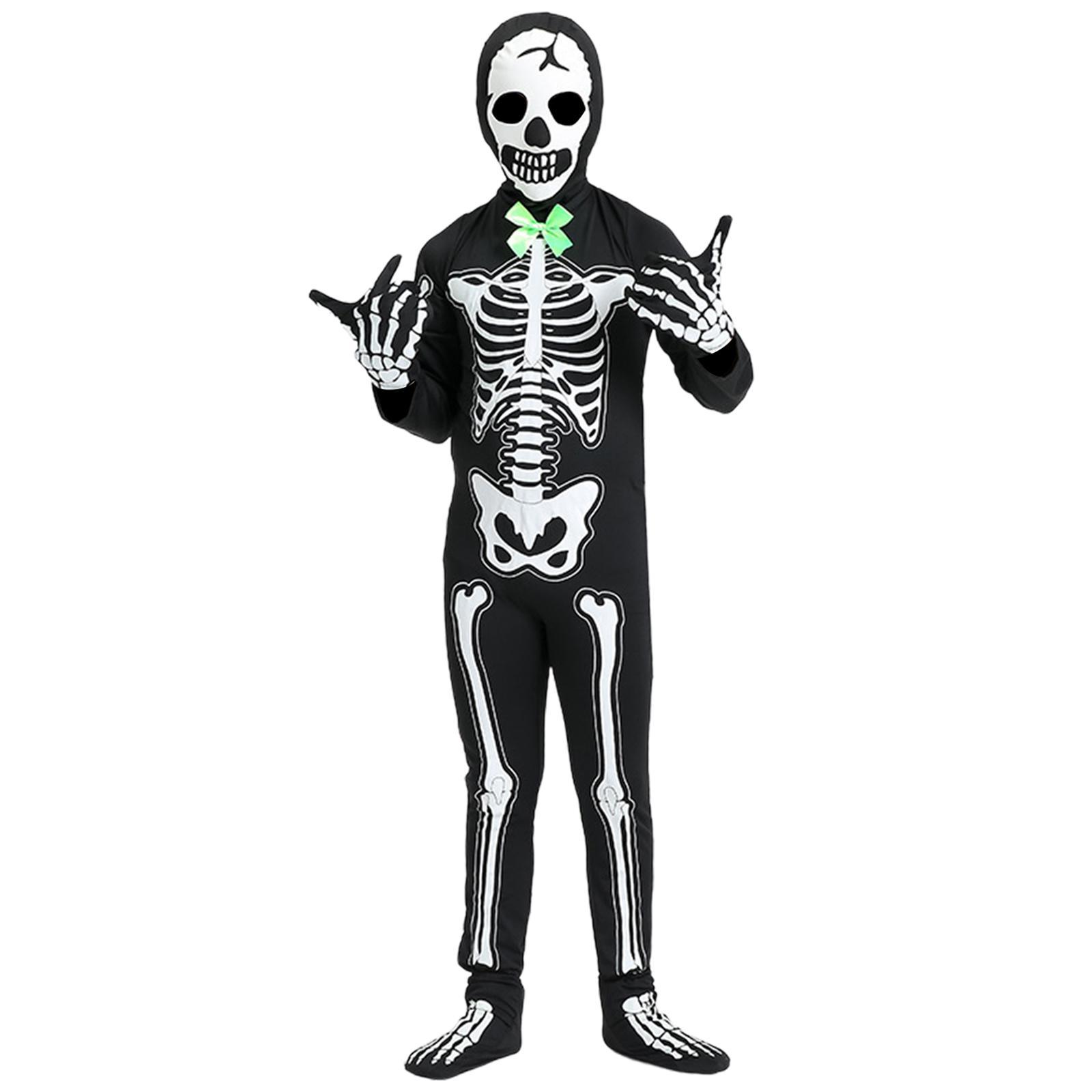 Kids Halloween Skeleton Costume Halloween Clothes Cosplay with Gloves Hat Glow in The Dark Scary Decor Clothing Outfit for Party Fancy Dress