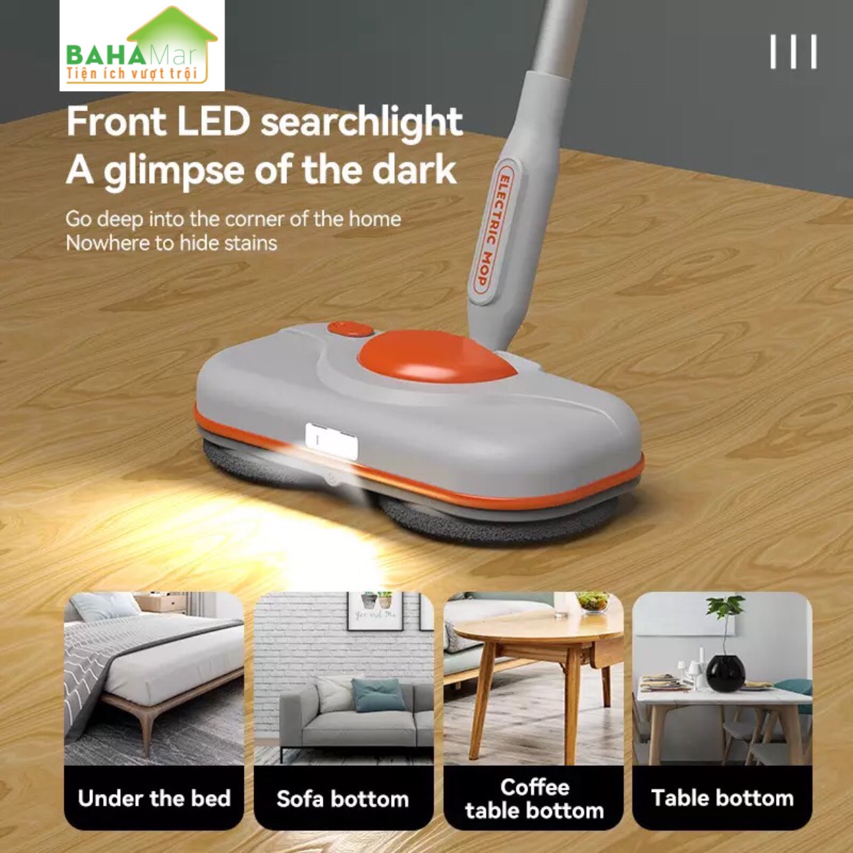 BỘ CÂY LAU NHÀ ĐIỆN KHÔNG DÂY CÓ 2 BÁNH XOAY TỰ ĐỘNG PHUN NƯỚC 3 TRONG 1 "BAHAMAR" Phù hợp dùng: Phòng khách, phòng ngủ, văn phòng, nhà bếp